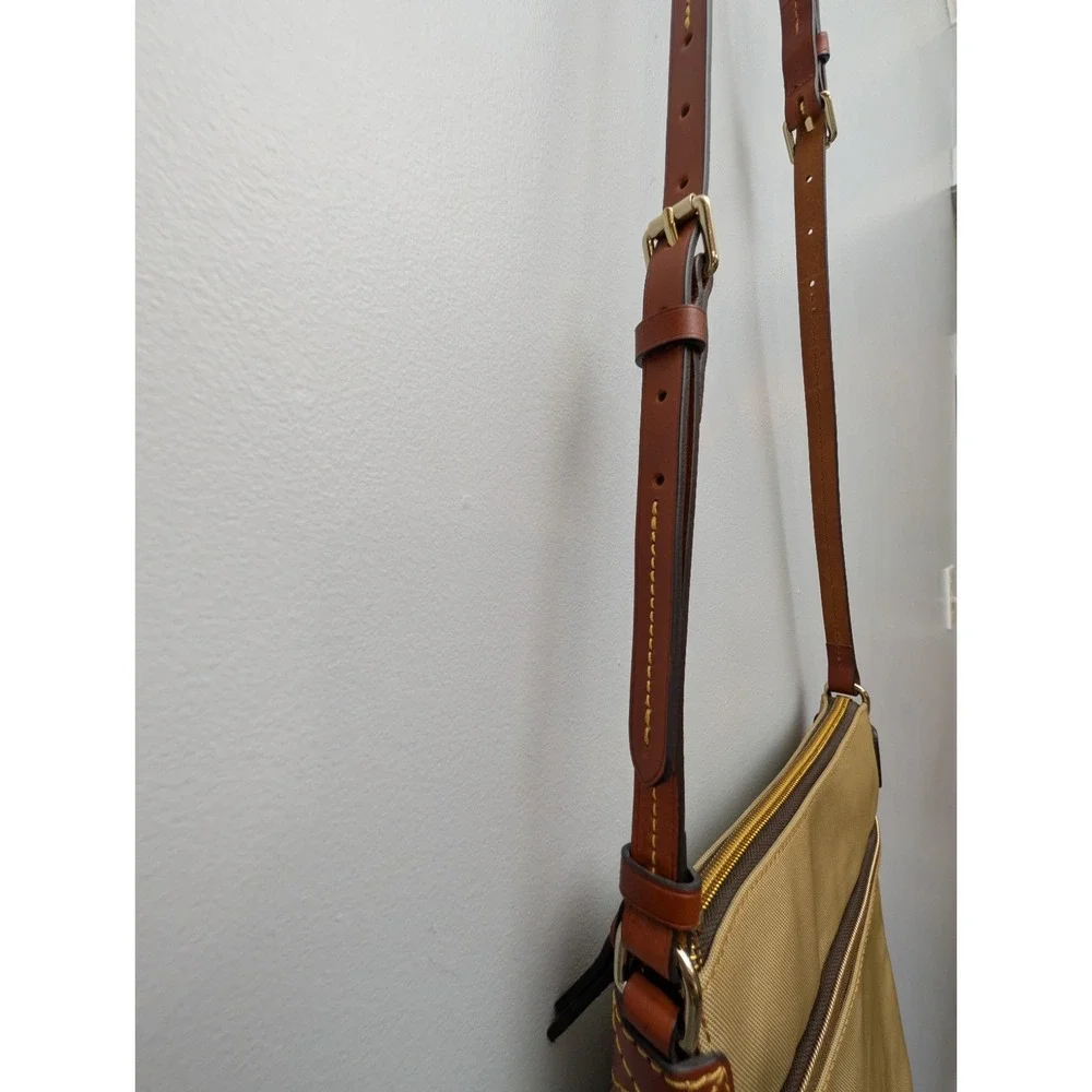 Dooney & Bourke Khaki Nylon Crossbody Bag W/Contrasting Leather Trim